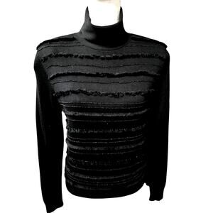 Carlise Black 100% Silk Turtleneck with Beaded Trim